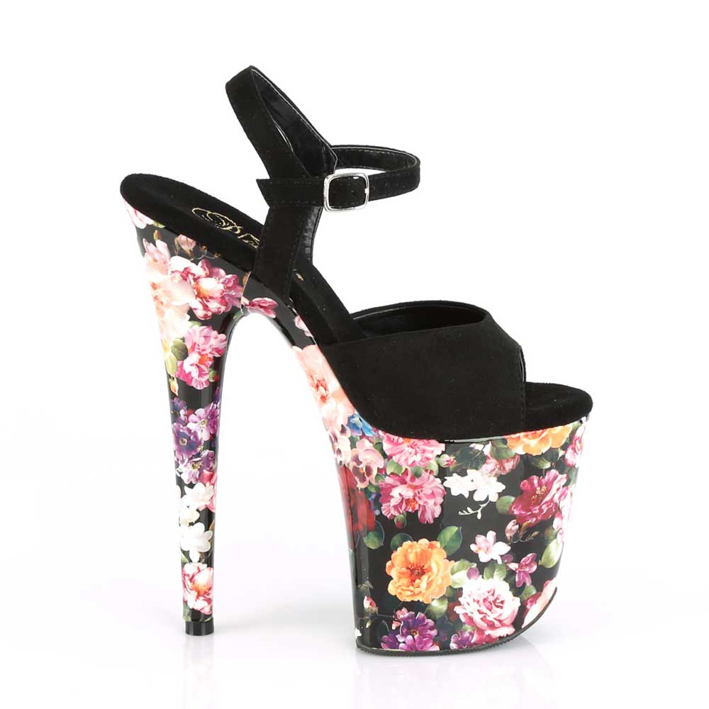Pleaser - FLAMINGO-809WR Knöchelriemen-Sandale, Poledance Schuhe - 35 Shoes - Schwarz/Mehrfarben